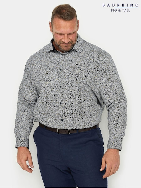 BadRhino Big & Tall Black Formal Flower Print Long Sleeve Shirt (E91381) | £39