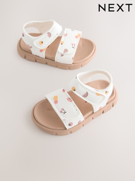 White Fruit Print Neoprene Touch Fastening Sandals (E91503) | £12 - £14