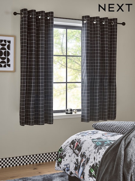 Mono Grid Eyelet Blackout Curtains (E91640) | £44 - £74