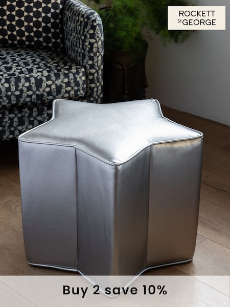 Rockett St George Silver Faux Leather Star Stool (E91683) | £150