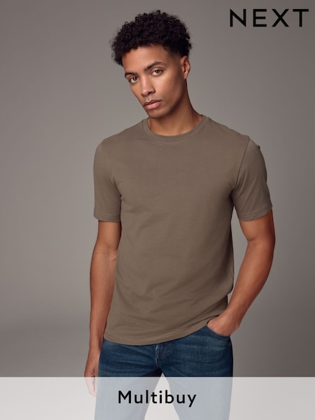 Neutral Brown Slim Fit Essential Crew Neck Cotton T-Shirt (E91686) | £8
