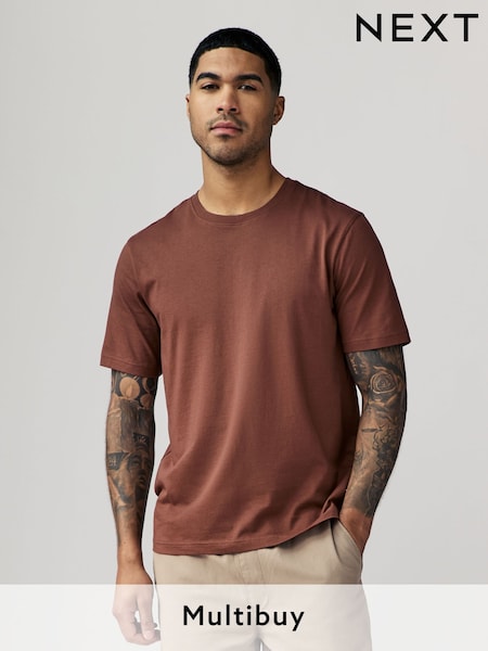 Terracotta Brown Regular Fit Essential Crew Neck Cotton T-Shirt (E91688) | £8