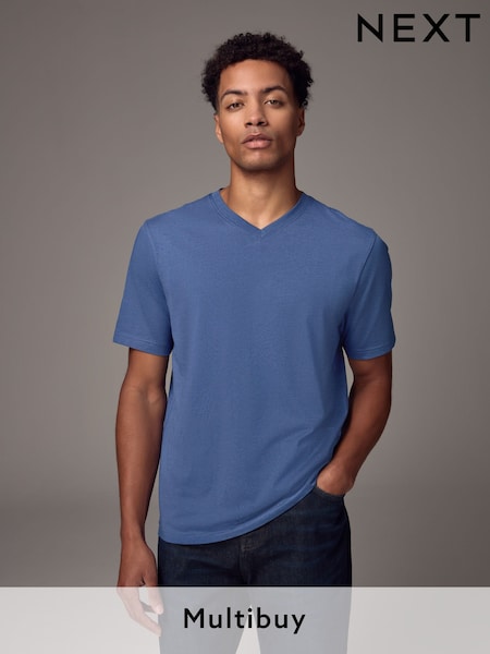 Blue Regular Fit Essential V-Neck T-Shirt (E91692) | £8