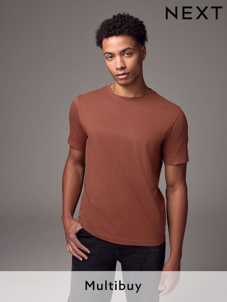 Terracotta Brown Slim Fit Essential Crew Neck Cotton T-Shirt (E91703) | £8