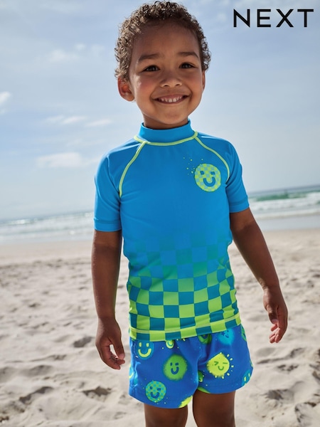 Blue Green Ombre Rash Vest and Shorts Set (3mths-7yrs) (E91811) | £14 - £18
