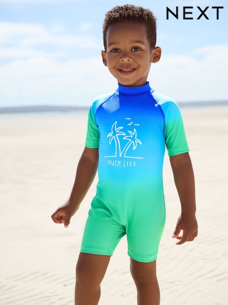 Blue/Green Dip Dye Sunsafe All-In-One Swimsuit (3mths-7yrs) (E91826) | £12 - £16