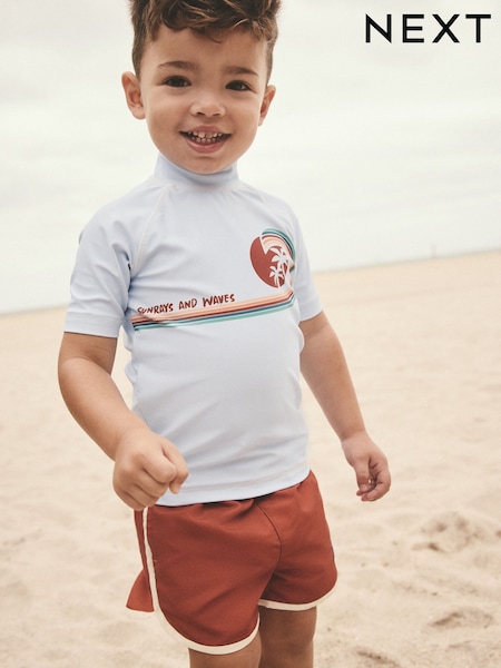Light Blue/Brown Rash Vest and Shorts Set (3mths-7yrs) (E91831) | £14 - £18