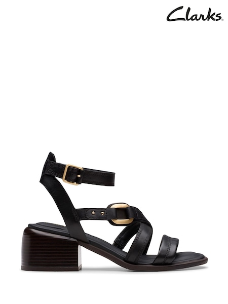 Clarks Black Leather Morwyn Strap Sandals (E92082) | £80