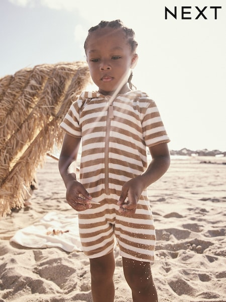 Neutral Towelling Zip Through 100% Cotton All-In-One (3mths-7yrs) (E92315) | £16 - £20
