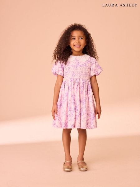 Laura Ashley Lilac Walled Garden Floral Print Cotton Prom Dress (E92346) | £32 - £36