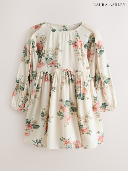 Laura Ashley Cream/Pink/Green Romilly Floral Print Viscose Dress (E92358) | £28 - £32