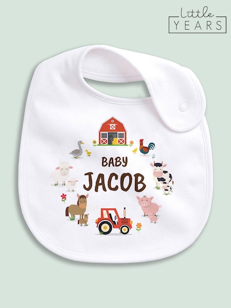 Little Years Personalised Farm Animals 100% Cotton White Bib (E92613) | £14