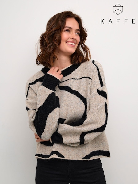 Kaffe Casual Fit Wilma Printed Black Pullover Jumper (E92673) | £60