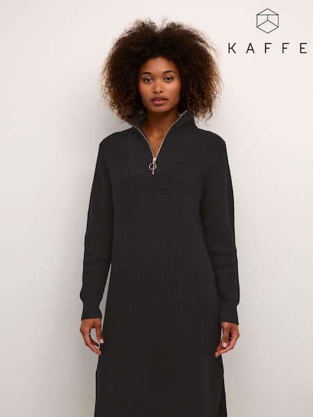 Kaffe Lioa Long Sleeves Zip Knit Black Dress (E92675) | £65
