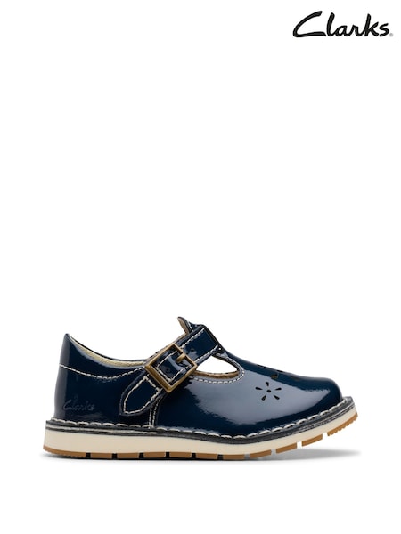 Clarks Blue Standard Fit (F) Patent Joyful Skip Toddler Shoes (E92731) | £38
