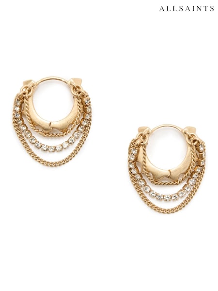 AllSaints Silver Tone Pyramid Chain Hoop Earrings (E92755) | £49