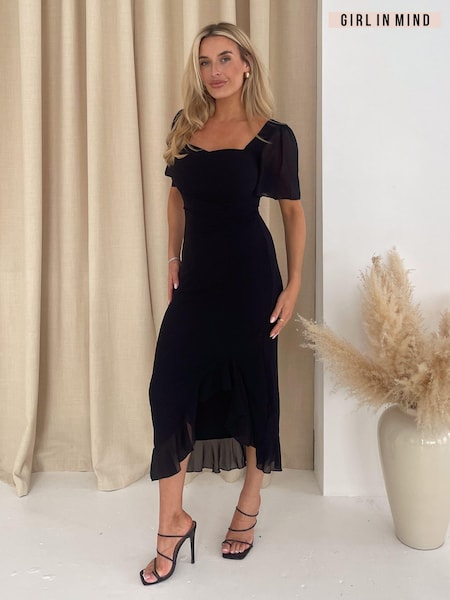 Girl In Mind Black Heidi Ruched Midi Dress (E92794) | £50