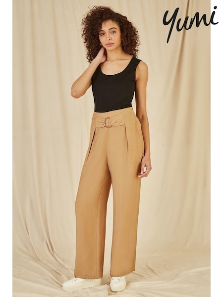 Yumi Brown Wide Leg Trousers With Front Buckle Detail (E92878) | £56