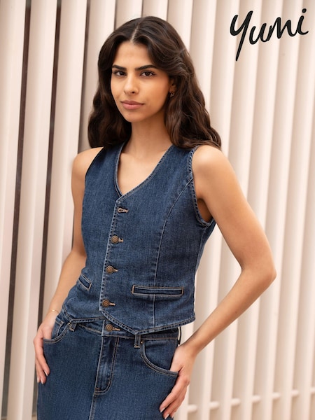 Yumi Blue Denim Stretch Waistcoat (E92901) | £45
