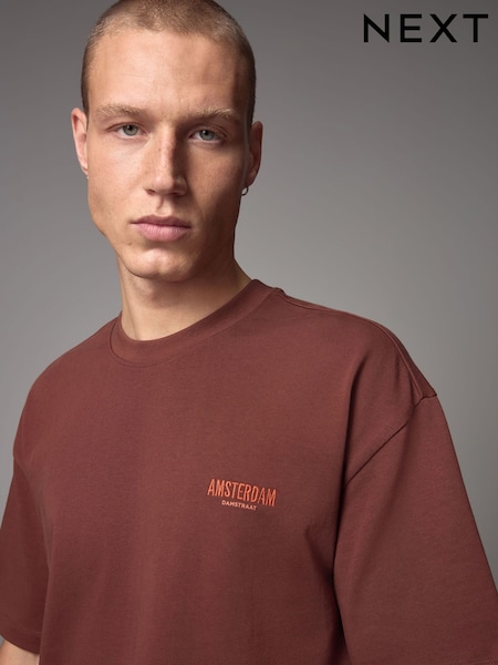 Rust Red Relaxed Fit Graphic Print Heavyweight T-Shirt (E92952) | £18