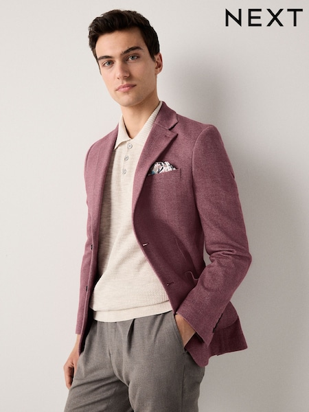 Pink Slim Fit Herringbone Jersey Blazer (E93130) | £79