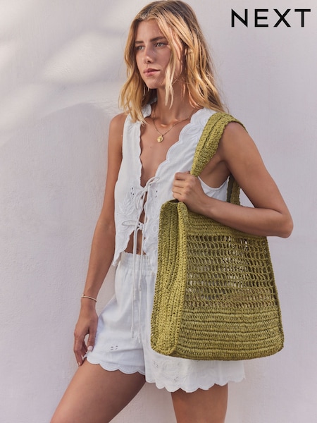 Khaki Green Straw Shoulder Bag (E93141) | £34