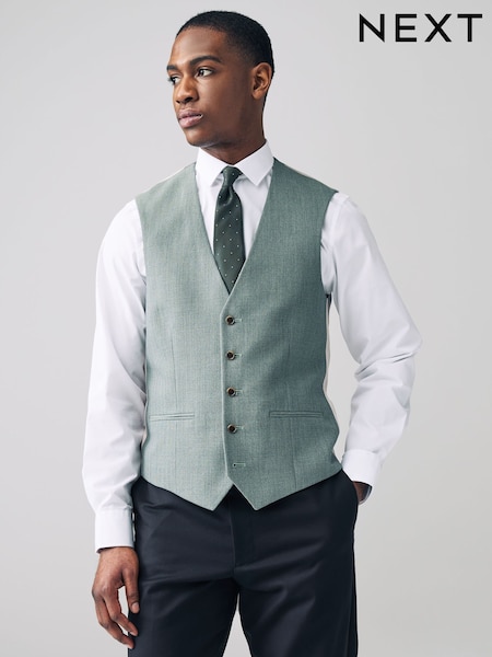 Green Textured Suit Waistcoat (E93214) | £55