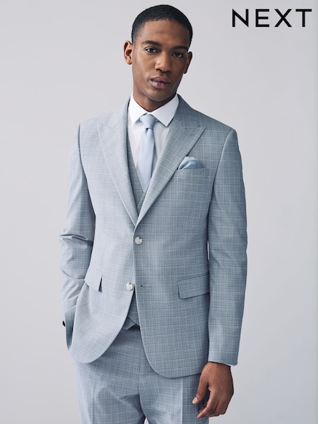Light Blue Slim Fit Check Suit Jacket (E93252) | £99