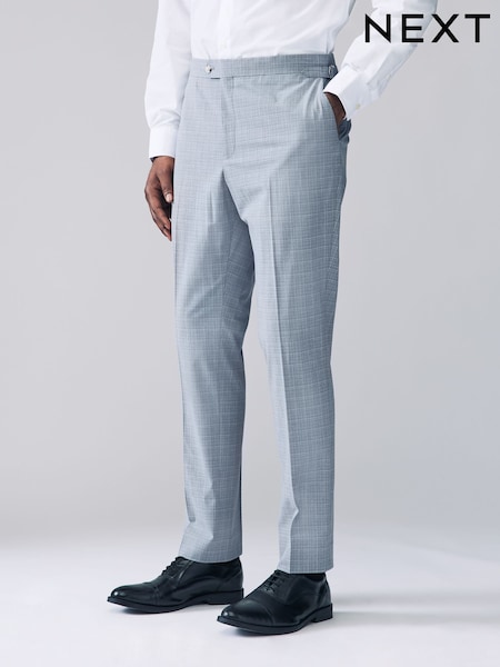 Light Blue Slim Fit Check Suit Trousers (E93253) | £50