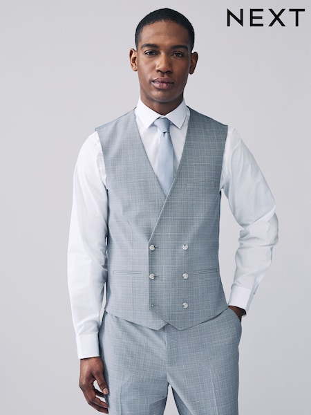 Light Blue Check Suit Waistcoat (E93254) | £50