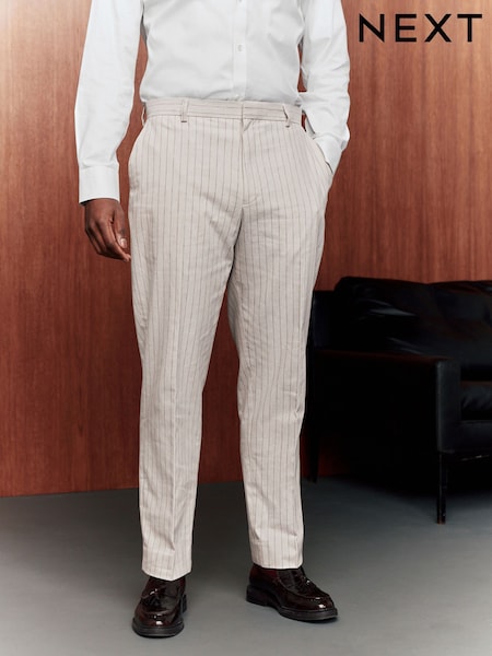 Neutral Slim Fit Striped Suit Trousers With Linen (E93256) | £50