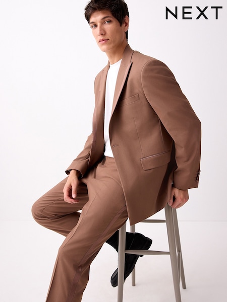Rust Brown Tailored Fit Trimmed Satin Edge Tuxedo Suit Jacket (E93270) | £79