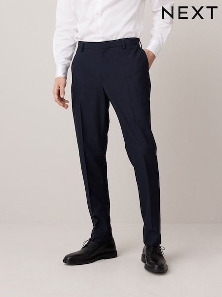 Navy Slim Fit Striped Suit Trousers (E93275) | £50