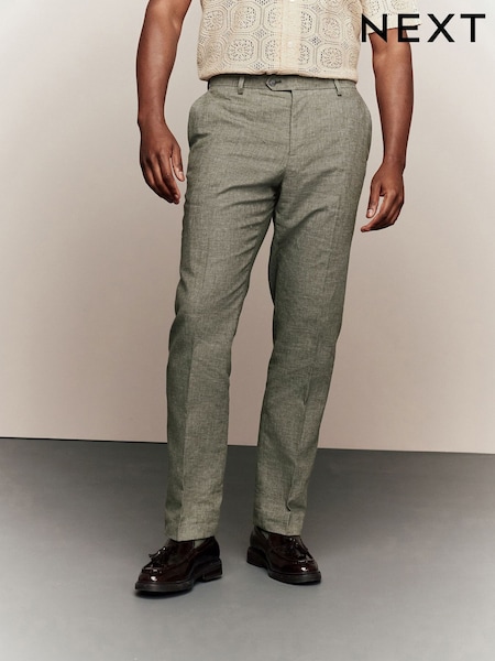 Green Tailored Fit Linen Texture Suit Trousers (E93283) | £50