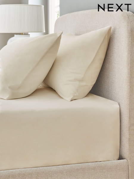 Natural Pure 144 Thread Extra Deep Fitted Count 100% Cotton Sheet (E93400) | £12 - £20
