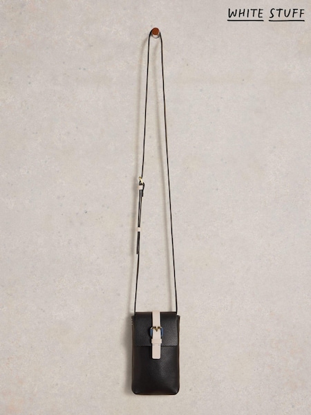 White Stuff Black Clara Buckle Leather Phone Bag (E93543) | £35