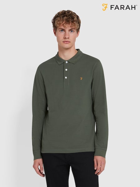 Farah Green Blanes Long Sleeve Polo Shirt (E93576) | £65