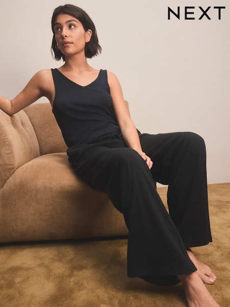 Black Knitlook Vest Lounge Set (E93907) | £32