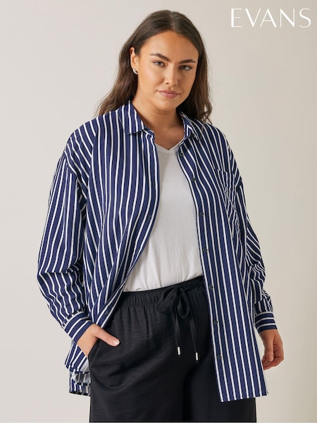 Evans Blue Stripe Girlfriend Shirt (E93949) | £36