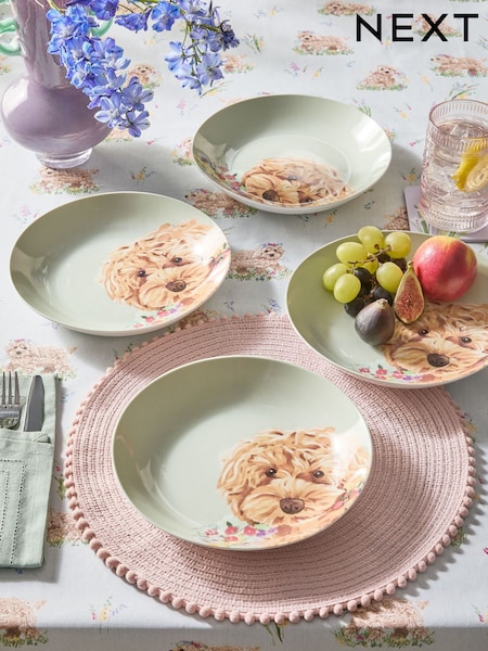 Set of 4 Sage Green Charlie The Cockapoo Dog Pasta Bowls (E93958) | £24