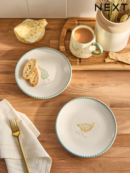 Set of 2 Sage Green Chicken Side Plates (E93959) | £16