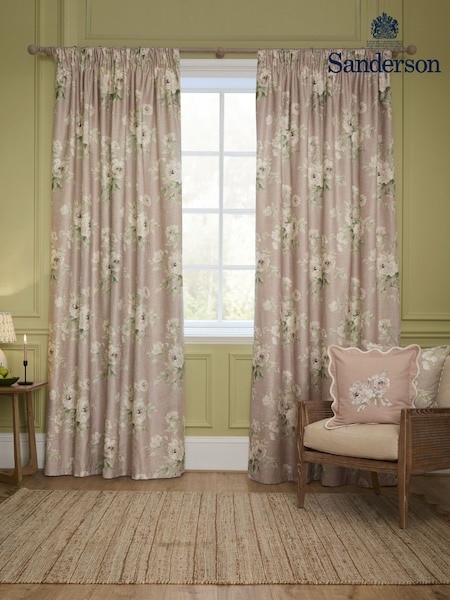 Sanderson Rose Adele Floral Printed Pencil Pleat Curtains (E93961) | £80 - £200