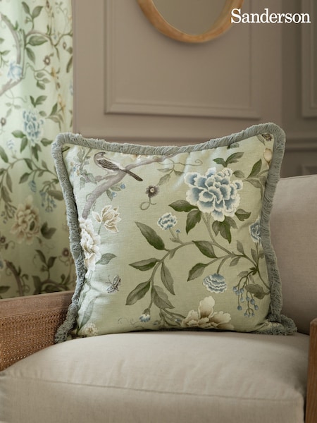 Sanderson Sage Porcelain Garden Matt Velvet Piped Cushion (E93966) | £36