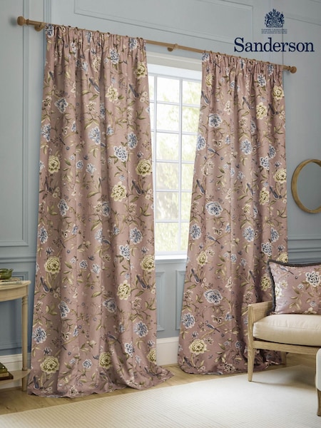 Sanderson Blush Porcelain Garden Matt Pencil Pleat Curtains (E93967) | £80 - £200