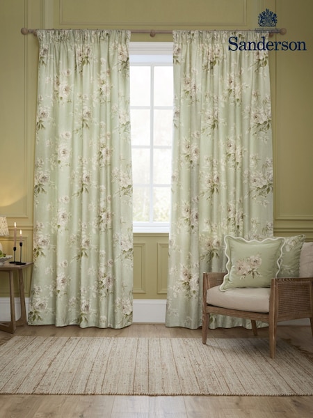 Sanderson Sage Adele Floral Printed Pencil Pleat Curtains (E93972) | £80 - £200