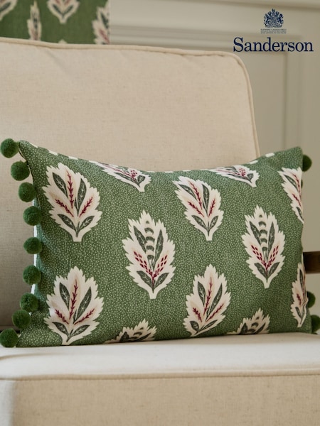 Sanderson Leaf Green Sessile Leaf Ruffled Rectangular Cushion (E93974) | £28