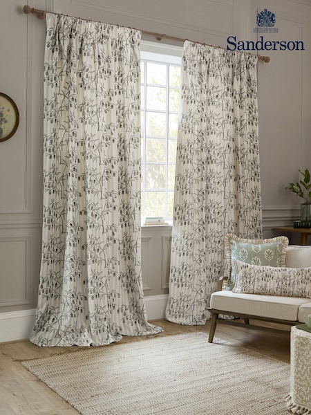 Sanderson Linen Chinese Lanterns Embroidered Floral Striped Pencil Pleat Curtains (E93982) | £115 - £300