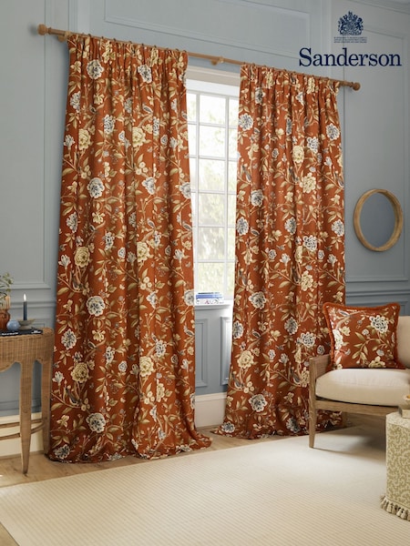 Sanderson Rust Porcelain Garden Matt Pencil Pleat Curtains (E93986) | £80 - £200