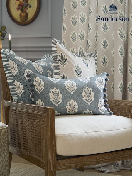Sanderson Delph Blue Sessile Leaf Ruffled Rectangular Cushion (E93989) | £28