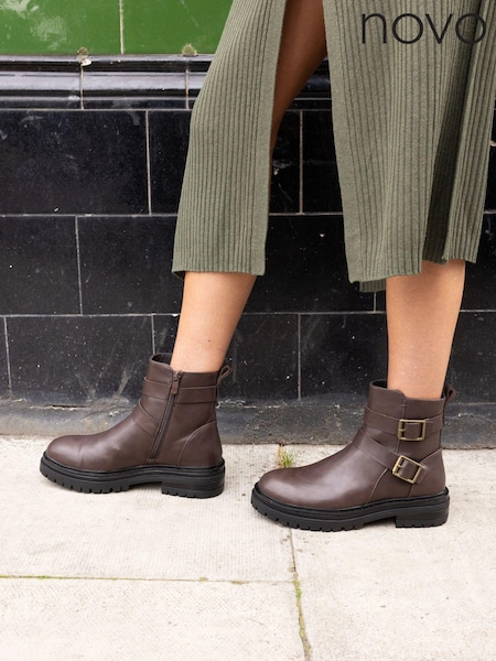Novo Brown Dare Buckle Biker Boots (E94099) | £44